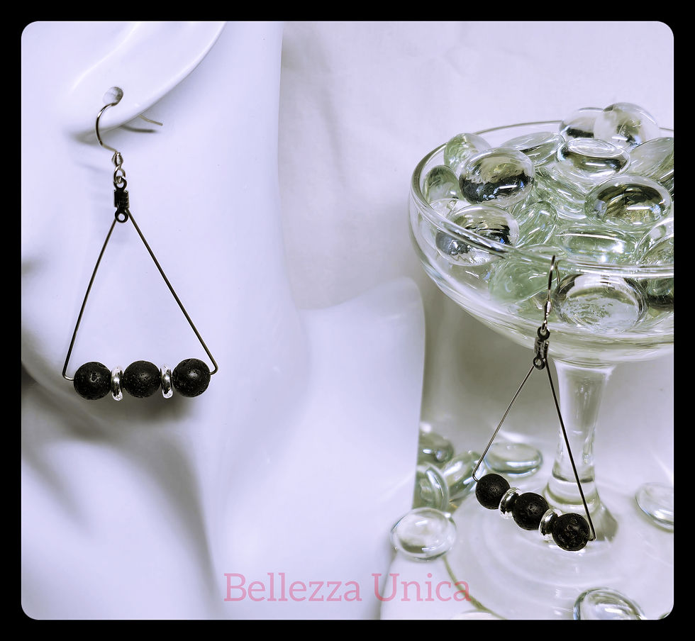 Thumbnail: Dangle Earrings with Natural Stone - Triangle (Lava Stone)