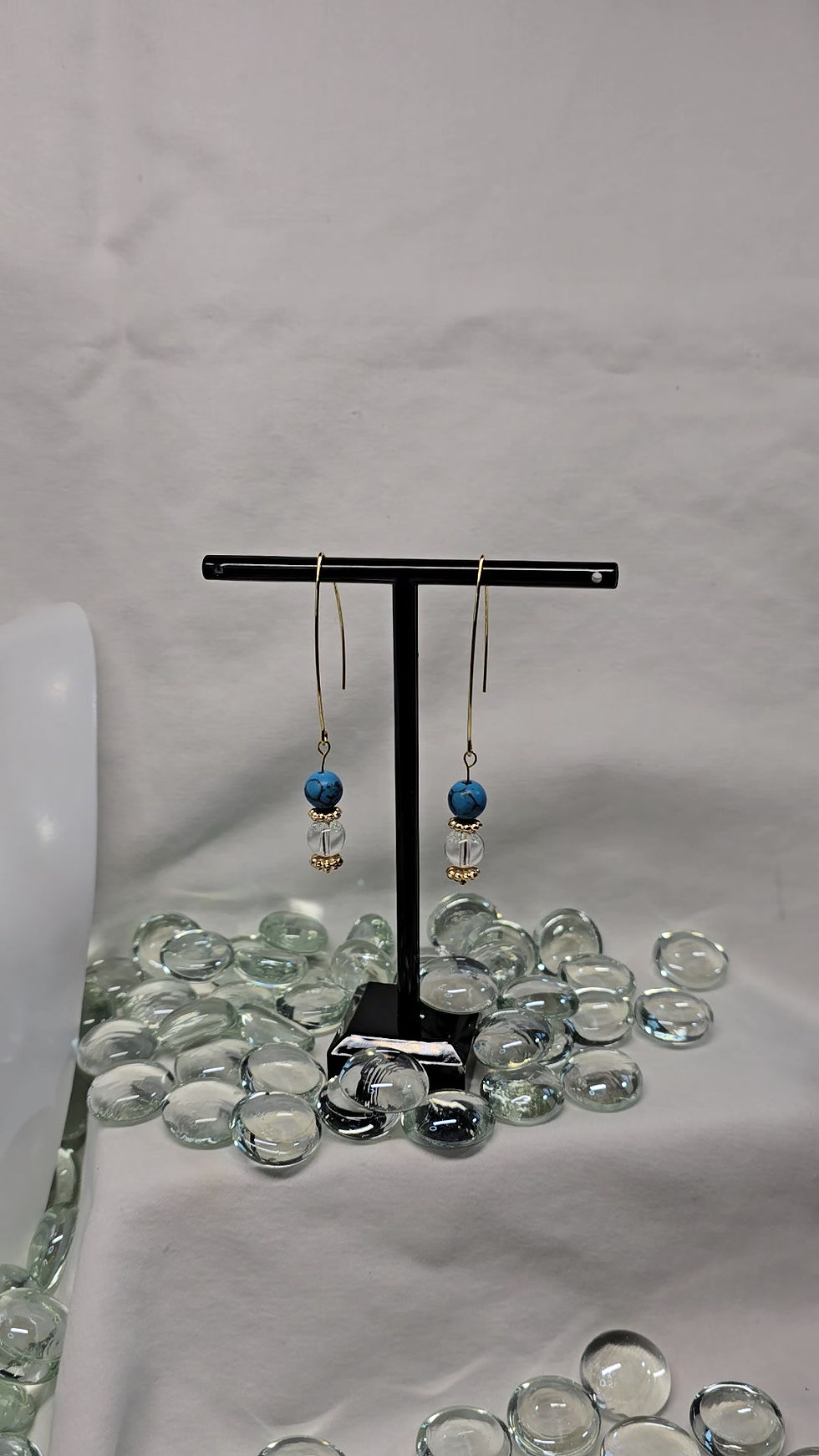Thumbnail: Dangle Earrings with Natural Stone (Rock Crystal, Blue Turquoise)