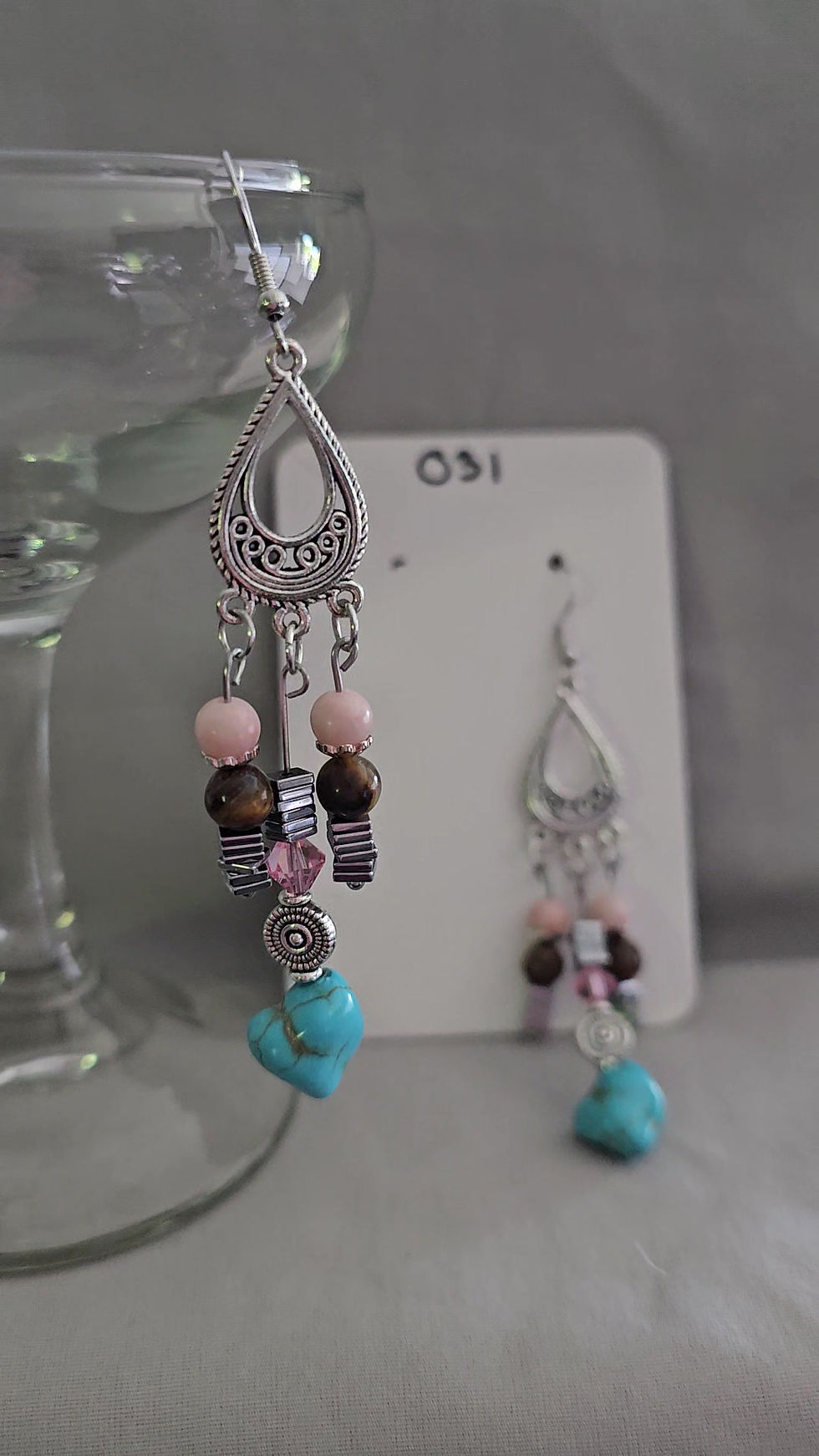 Thumbnail: Chandelier Earrings with Natural Stone (Tiger Eye, Raw Turquoise, Pink Quartz)
