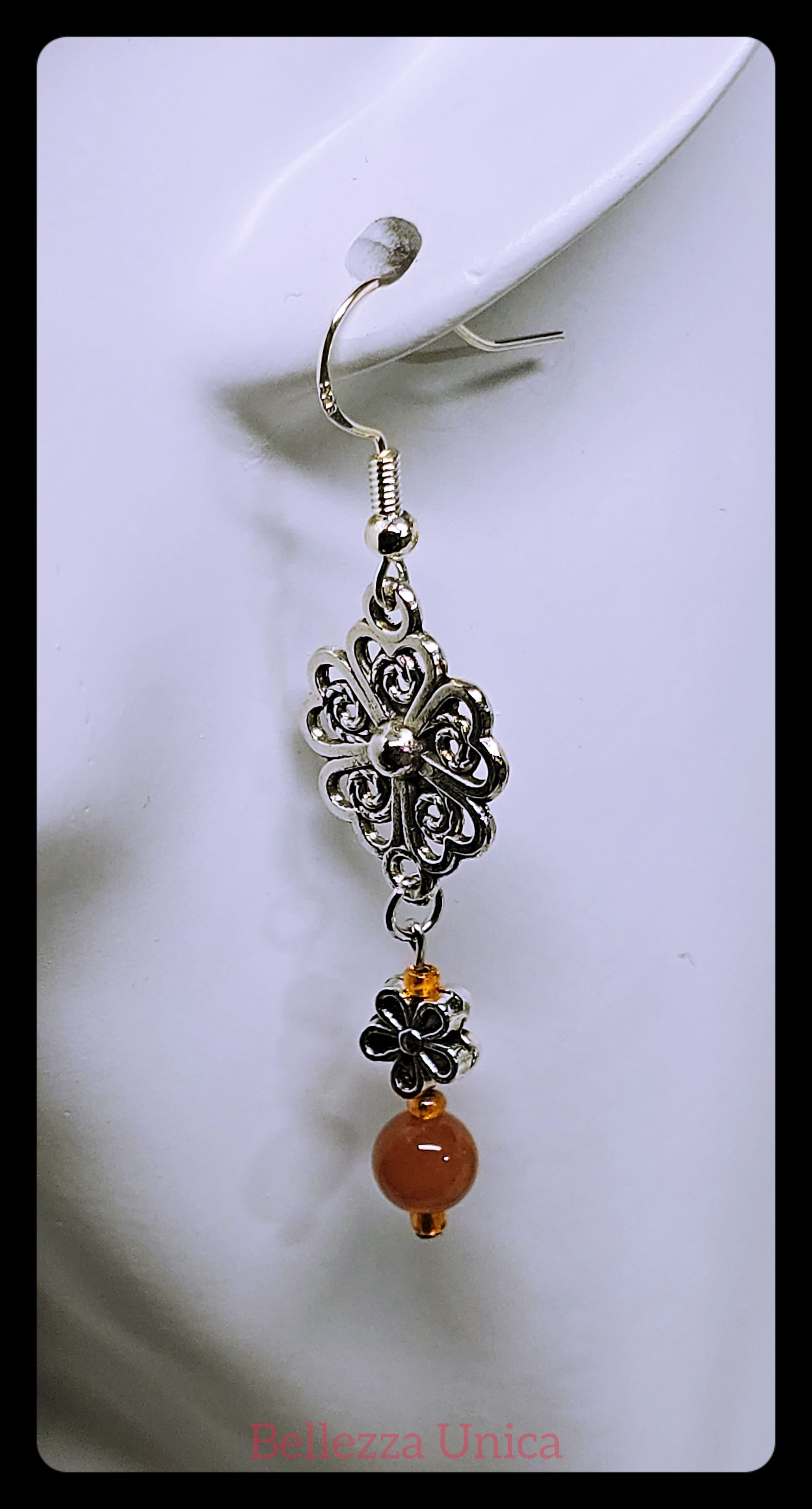 Chandelier Earrings with Natural Stone - Flowers (Lighter Imperial Jade)