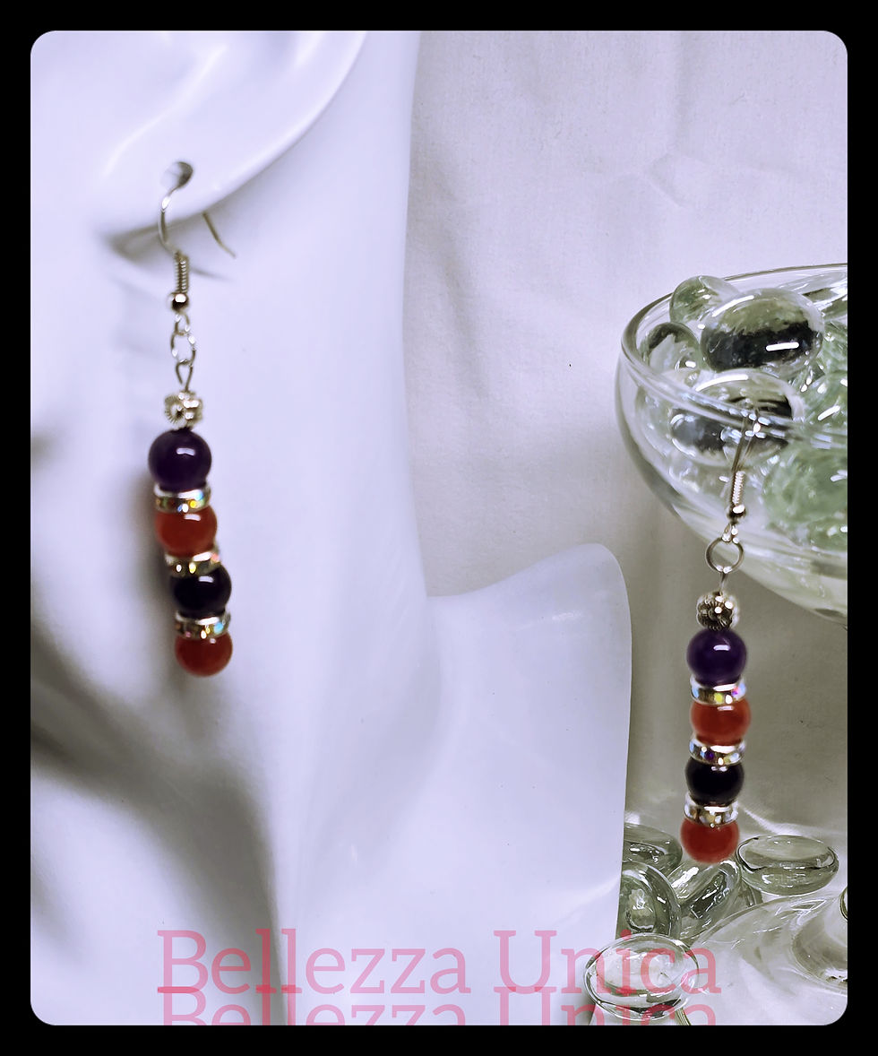 Thumbnail: Dangle Earrings with Natural Stone (Amethyst, Red Agate)