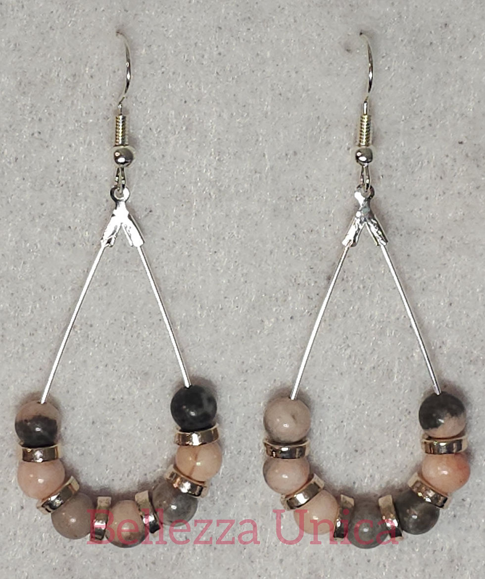 Thumbnail: Tear Drop Earrings with Natural Stone (Pink Zebra)