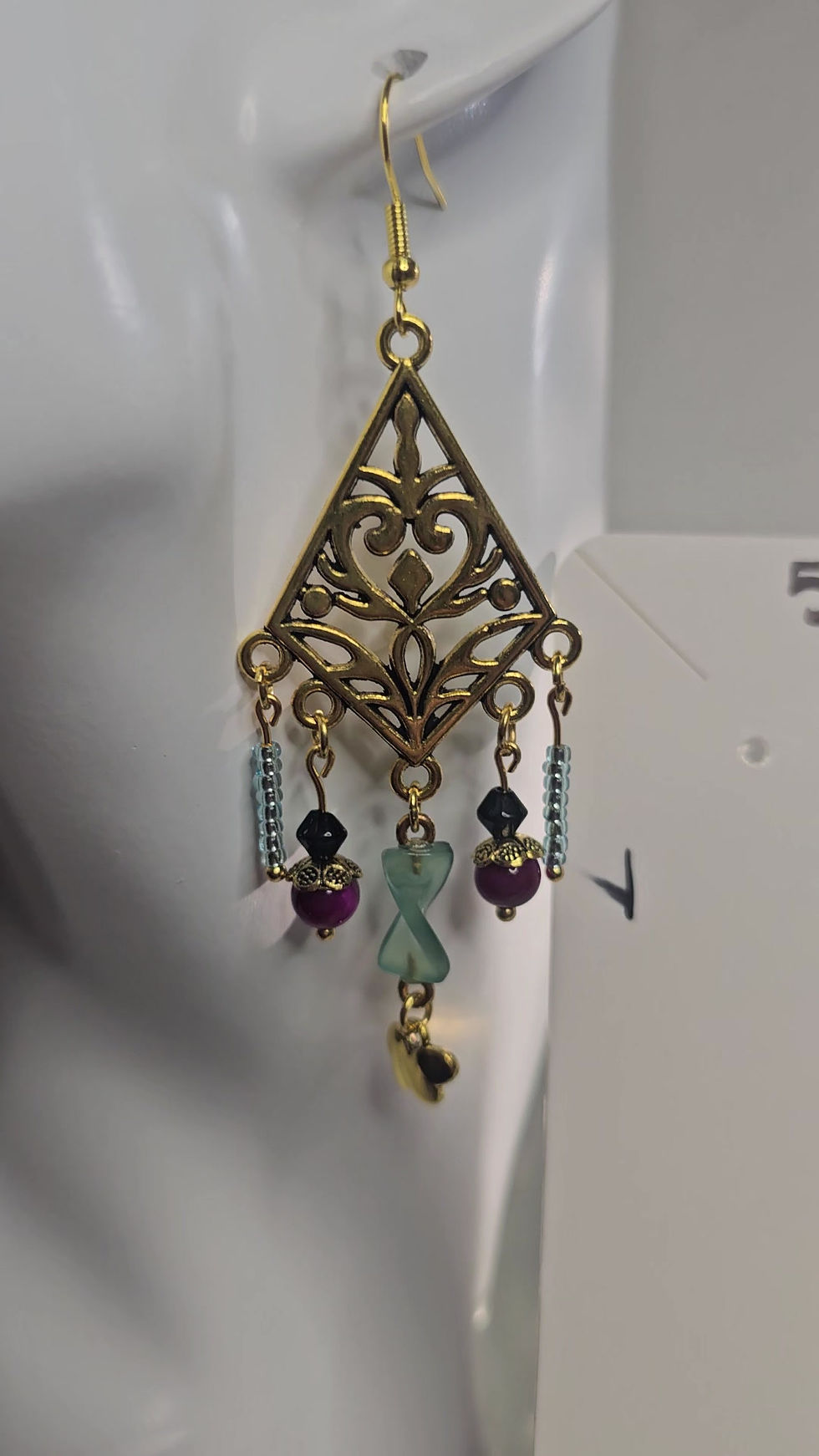 Thumbnail: Chandelier Earrings with Natural Stone with Charm - Butterfly (Light�)