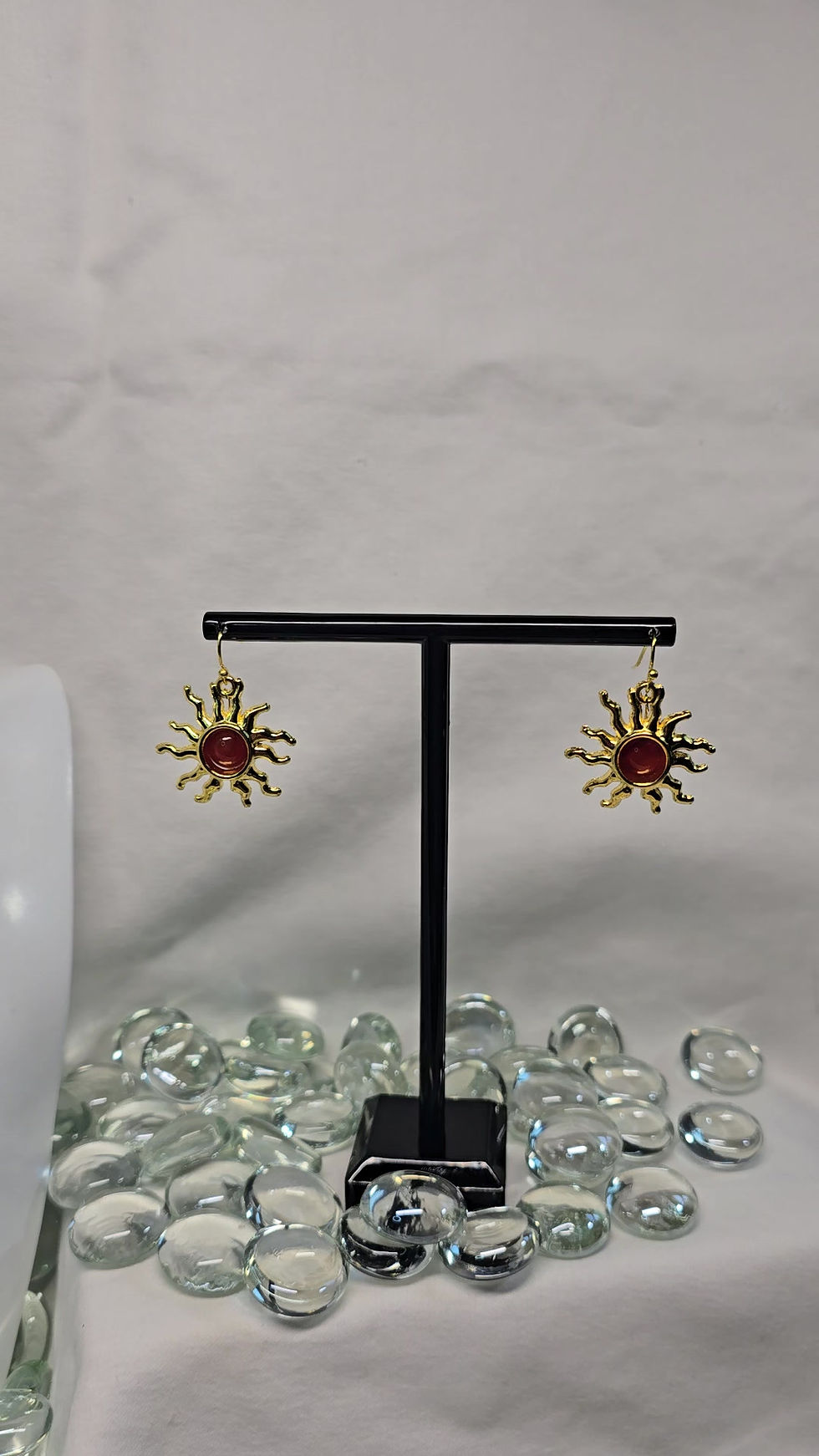 Thumbnail: Dangle Earrings with Natural Stone - Sunrise (Red Agate)