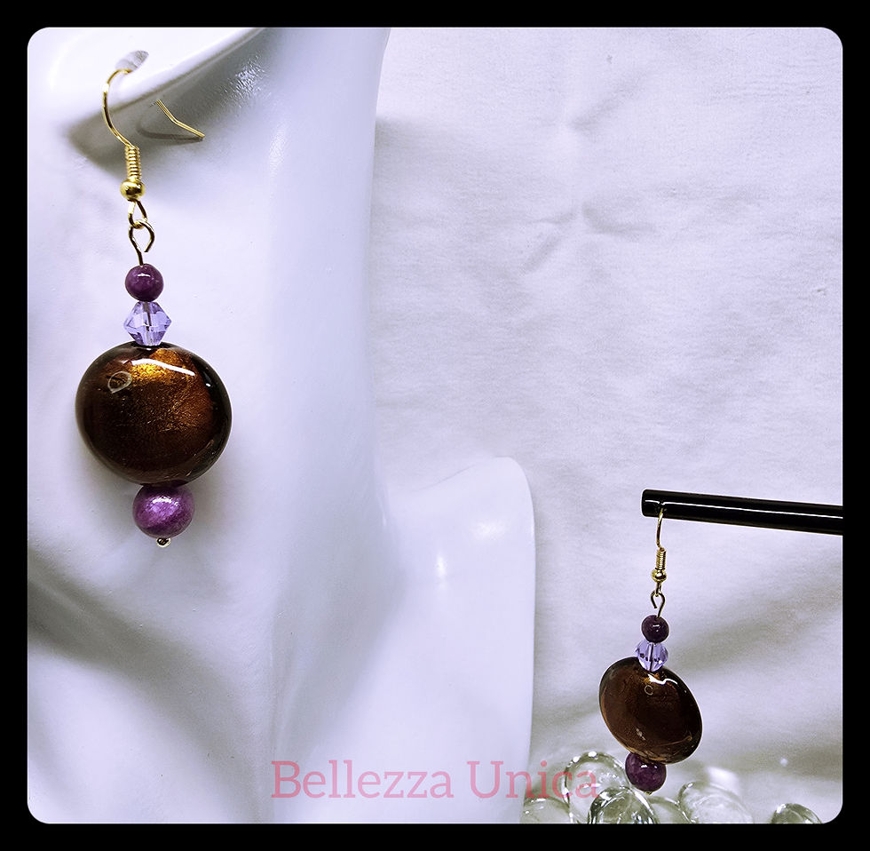 Thumbnail: Dangle Earrings with Natural Stone (Amethyst)