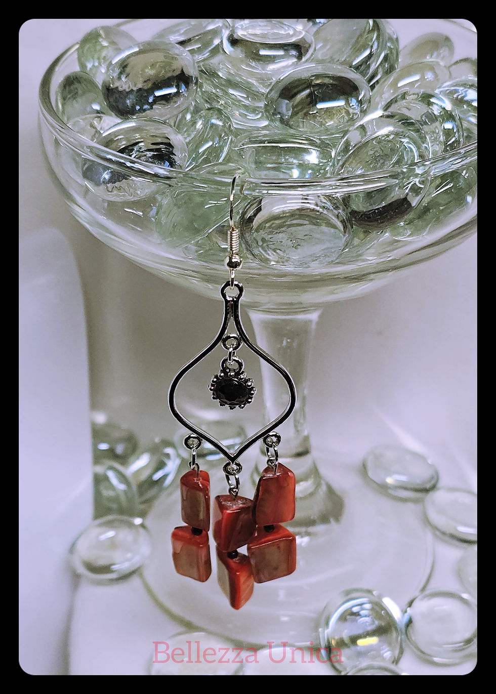 Thumbnail: Turkish Chandelier Earrings with Natural Stone (Abalone, Obsidian)