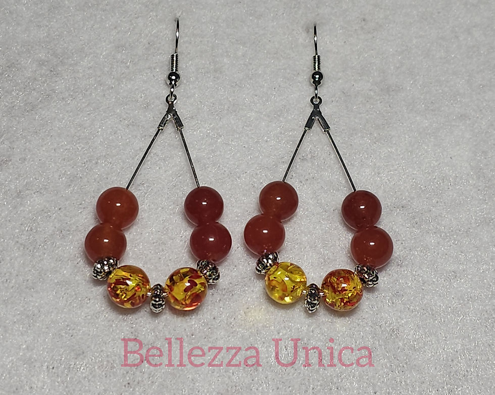 Thumbnail: Tear Drop Earrings with Natural Stone - Fire! (Red Agate)