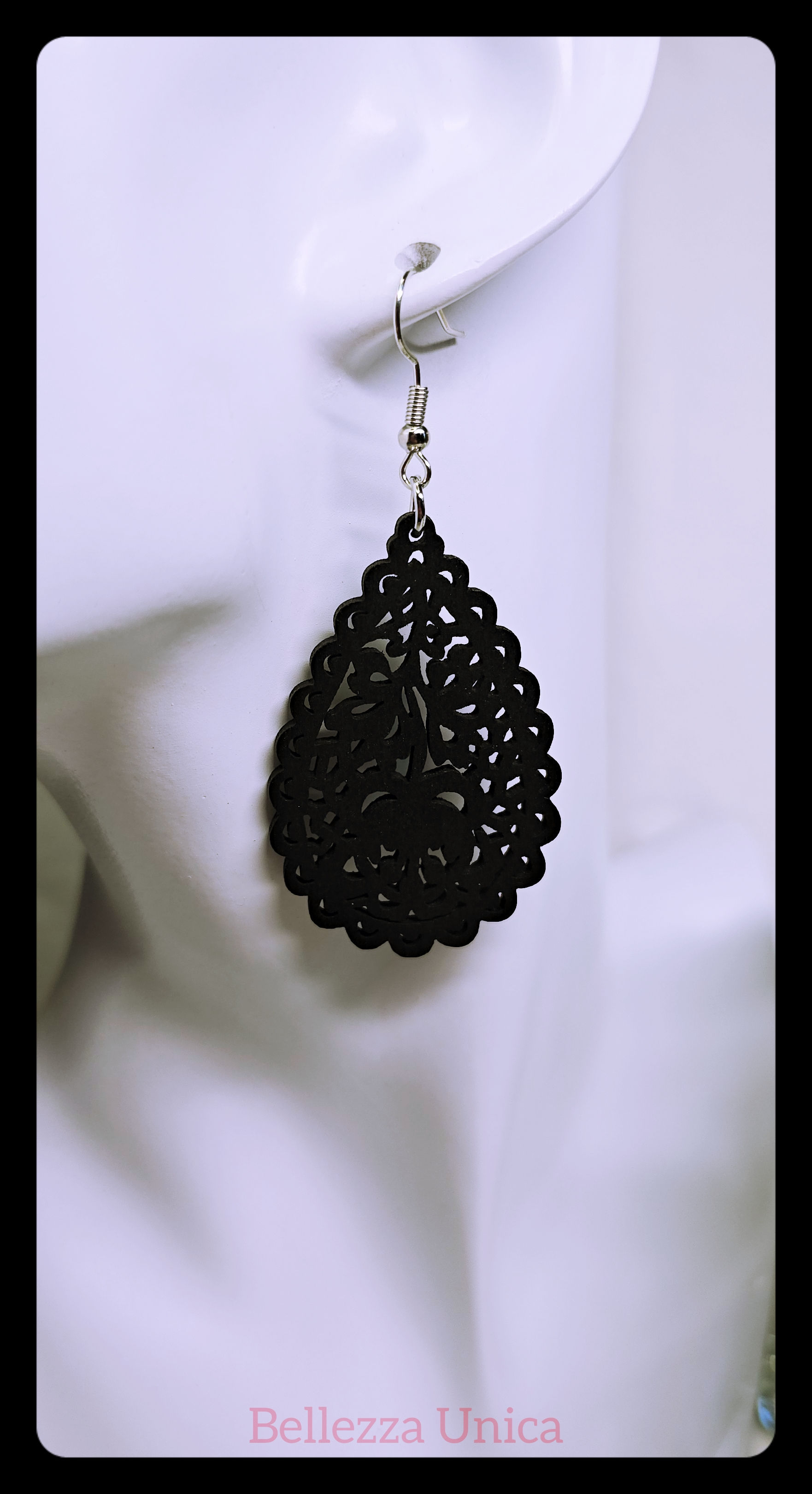 Tear Drop Earrings - Wooden (Black)