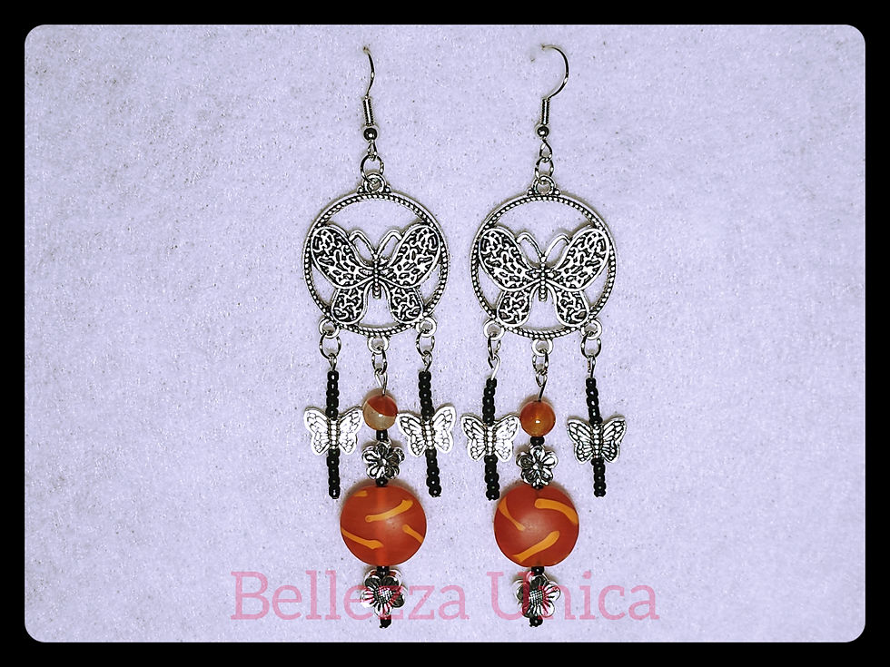 Thumbnail: Chandelier Earrings with Natural Stone - Butterfly (Red Agate)