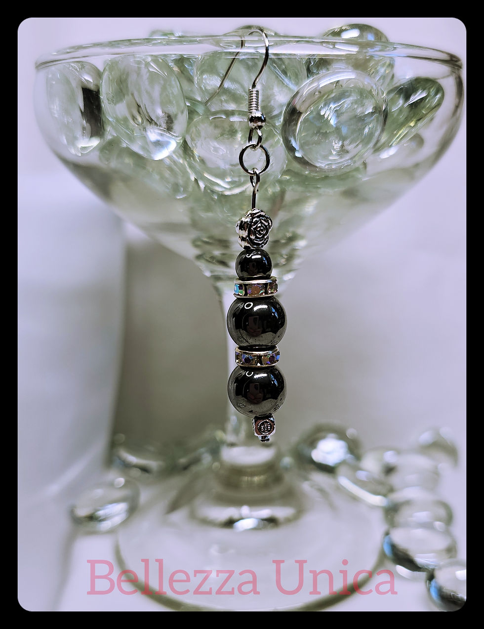 Thumbnail: Dangle Earrings with Natural Stone - Metallic (Hematite)