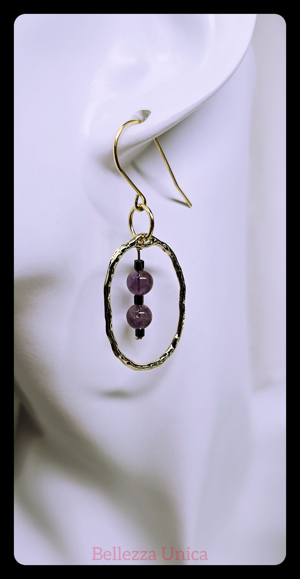 Thumbnail: Hoop Earrings with Natural Stone (Amethyst)