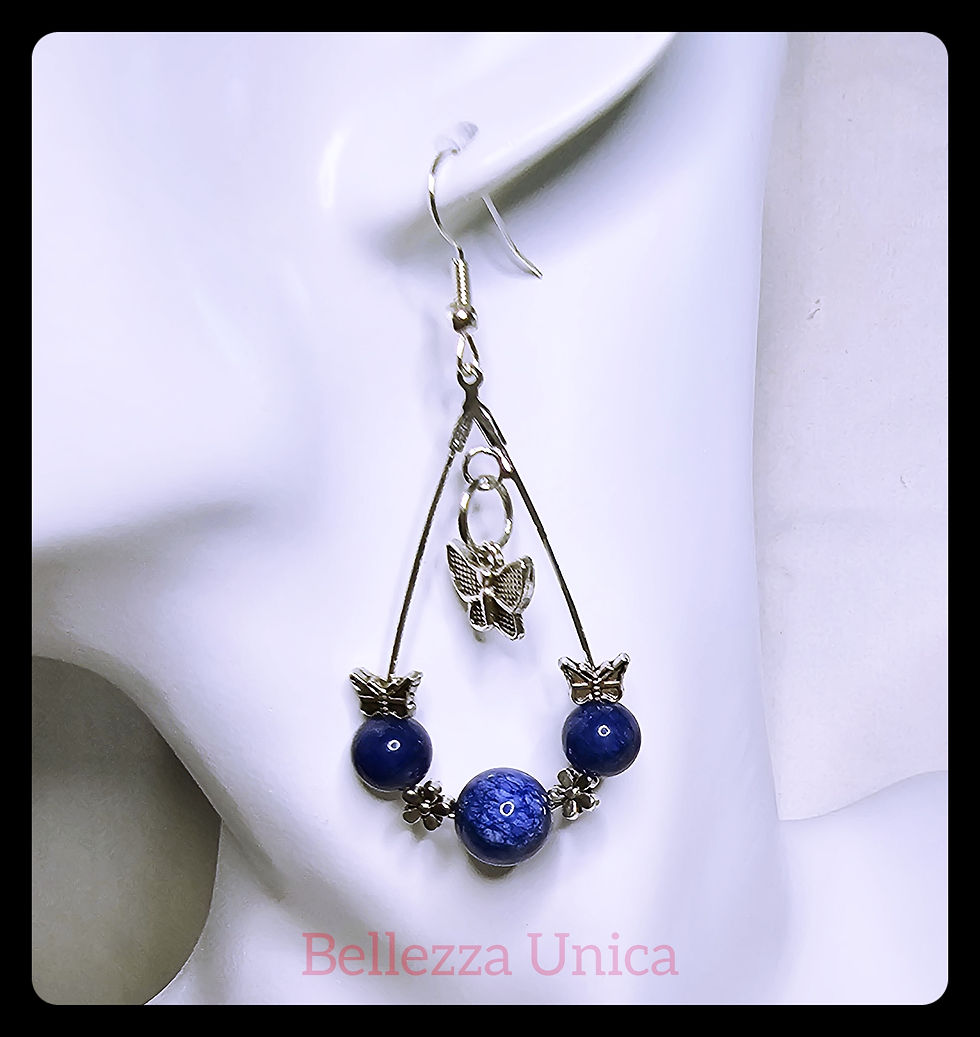 Thumbnail: Tear Drop Earrings with Natural Stone & Charm - Butterfly (Lapis)