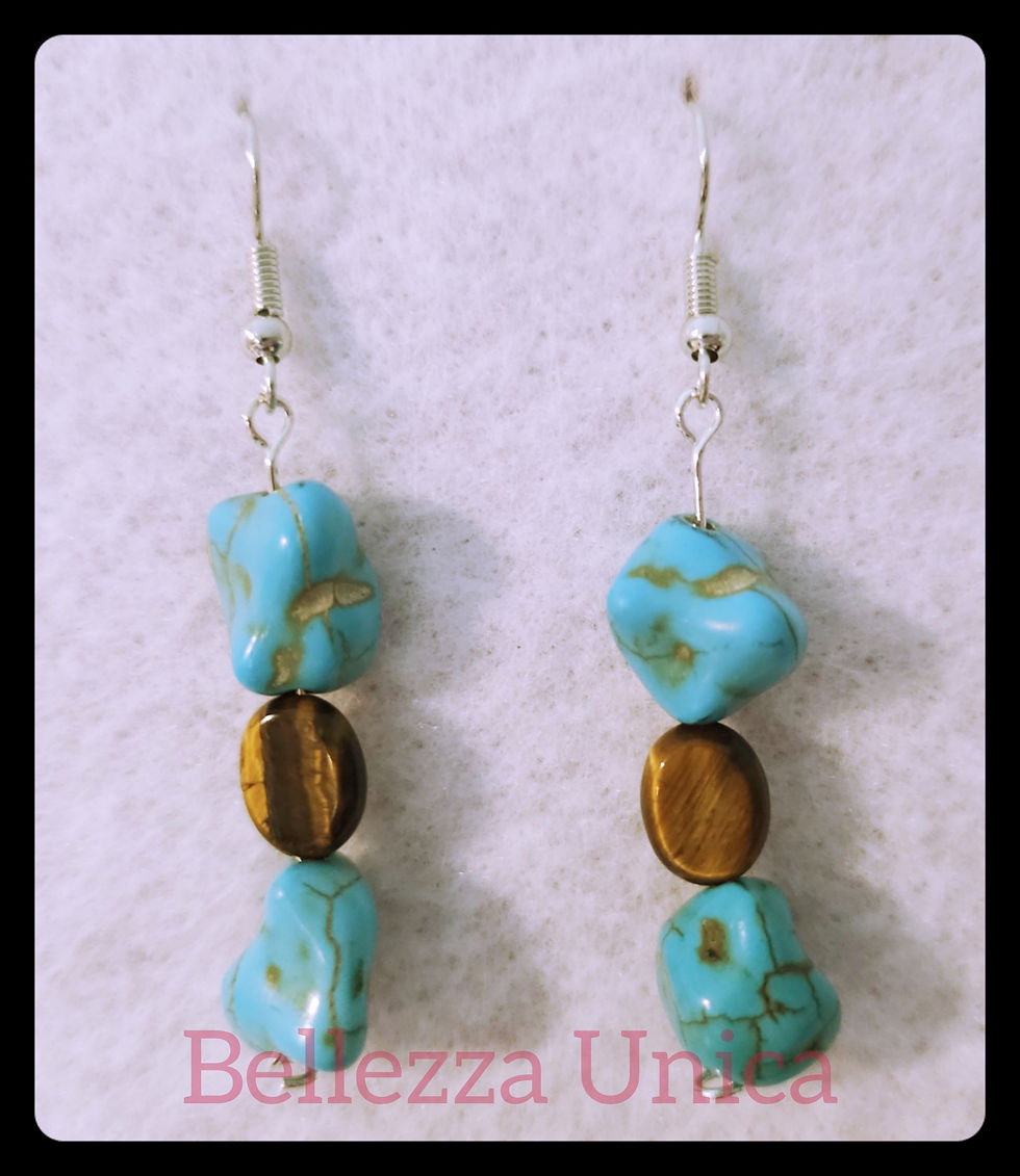 Thumbnail: Dangle Earrings with Natural Stone (Turquoise, Tiger Eye)