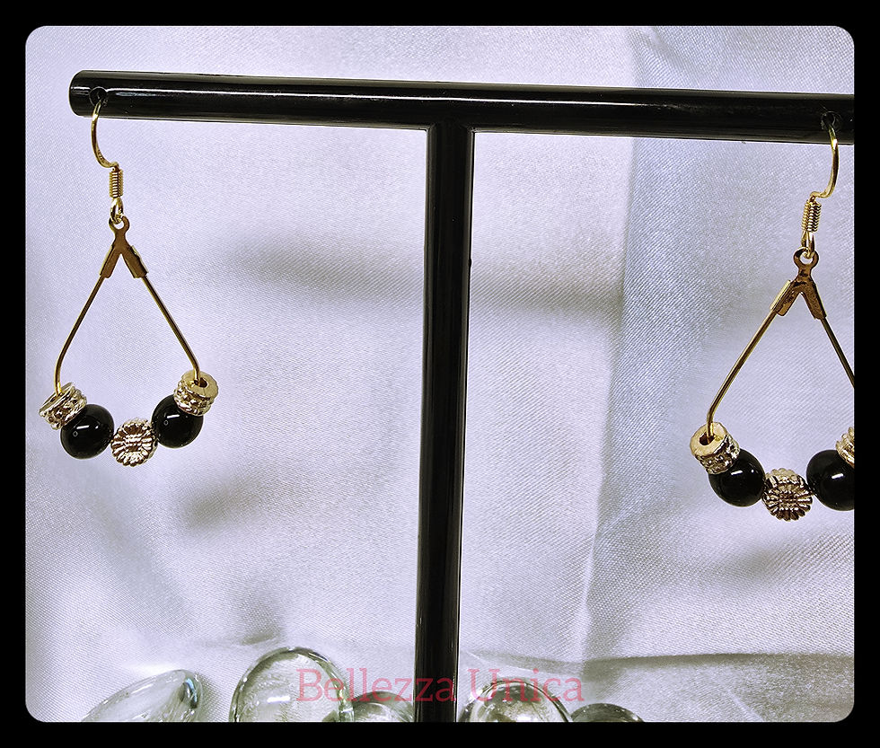 Thumbnail: Tear Drop Earrings with Natural Stone (Black Agate)