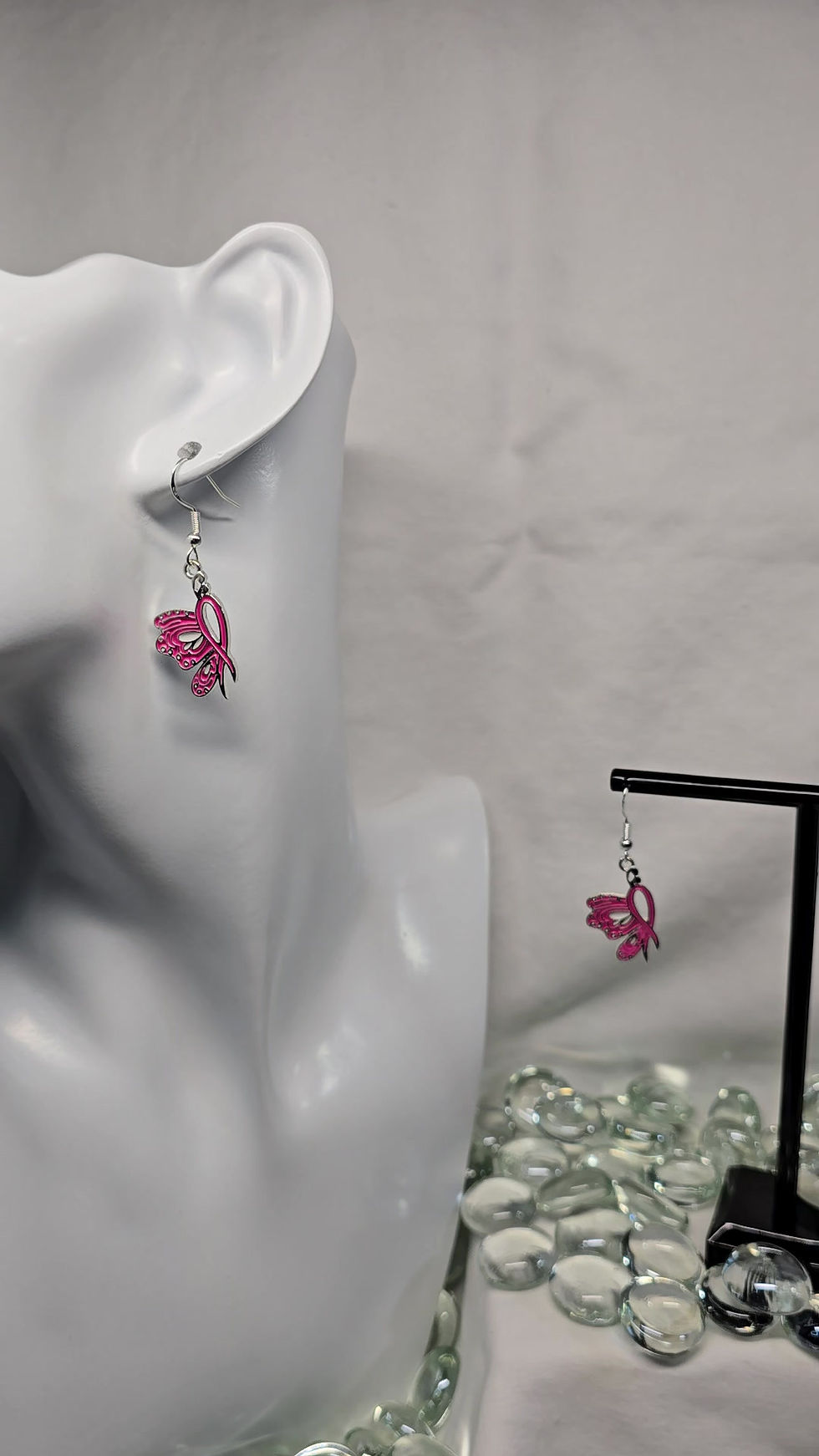 Thumbnail: Dangle Earrings - Breast Cancer Awareness - Butterfly