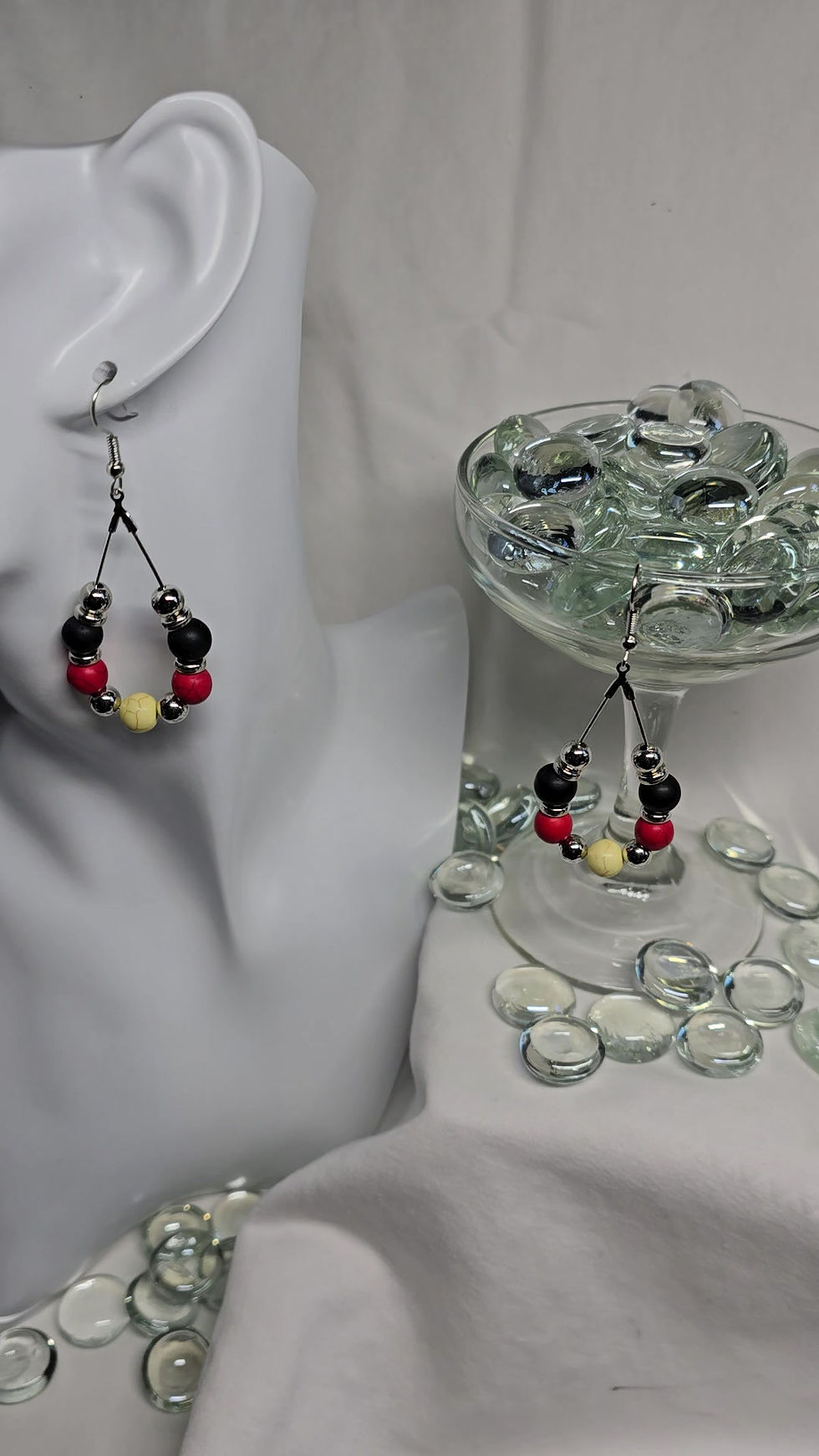 Thumbnail: Tear Drop Earrings with Natural Stone - Faux Pearl (Howlite...)