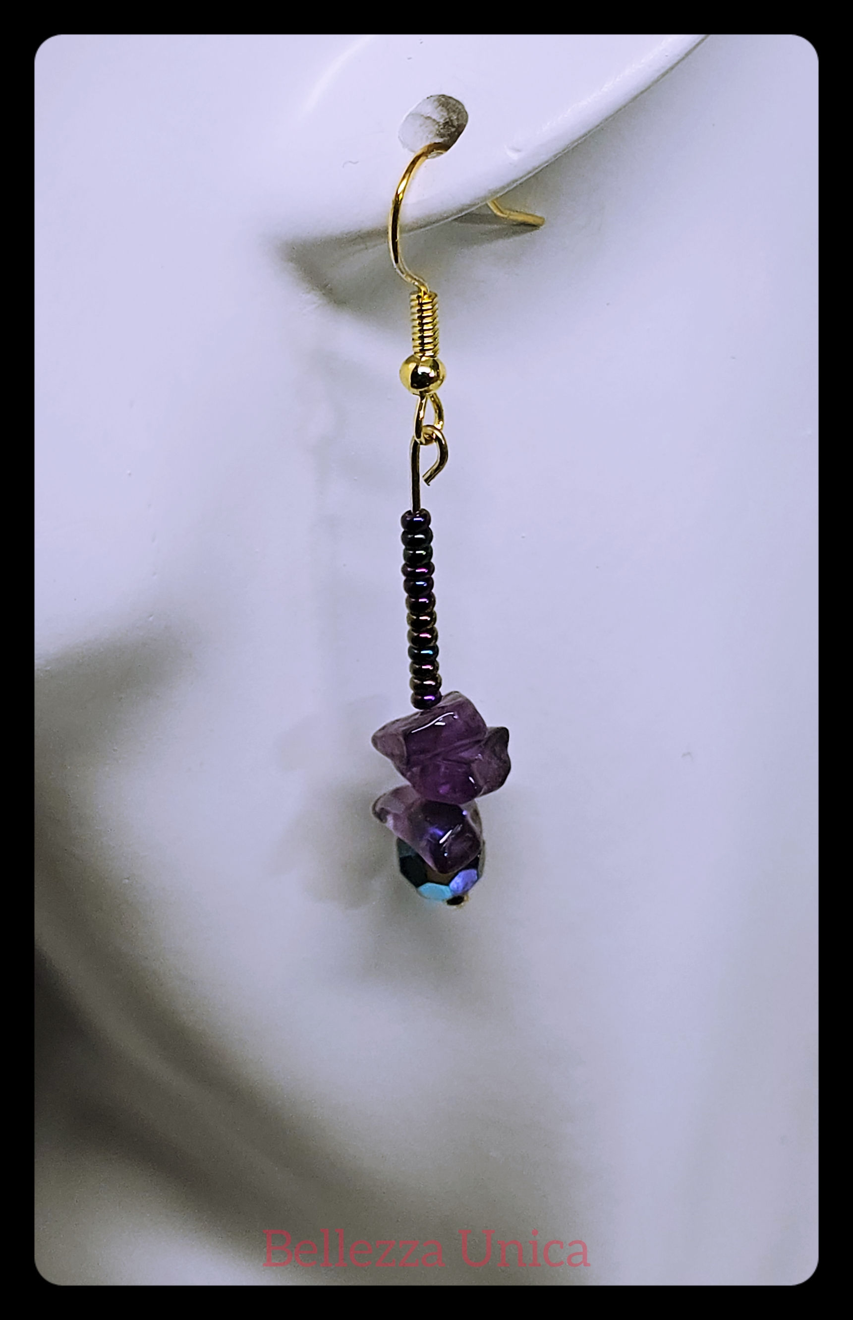 Dangle Earrings with Natural Stone (Amethyst)