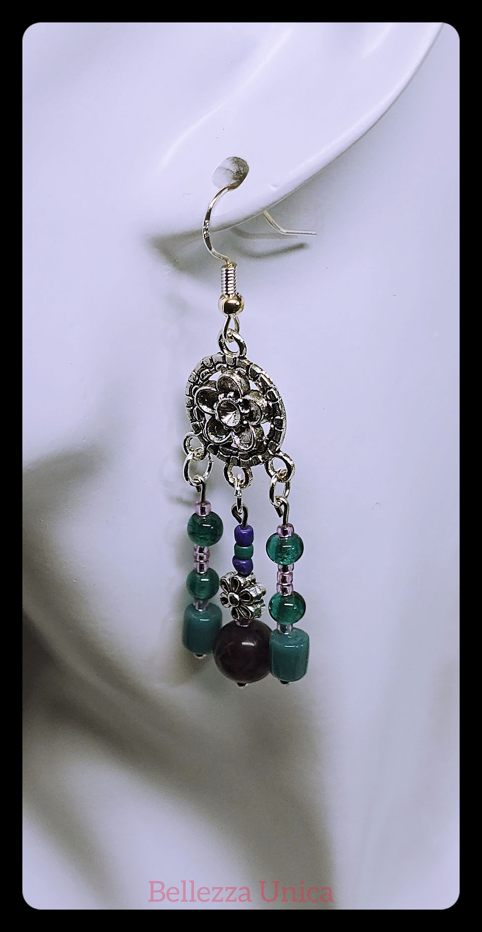 Thumbnail: Chandelier Earrings with Natural Stone - Flowers (Fluorite)
