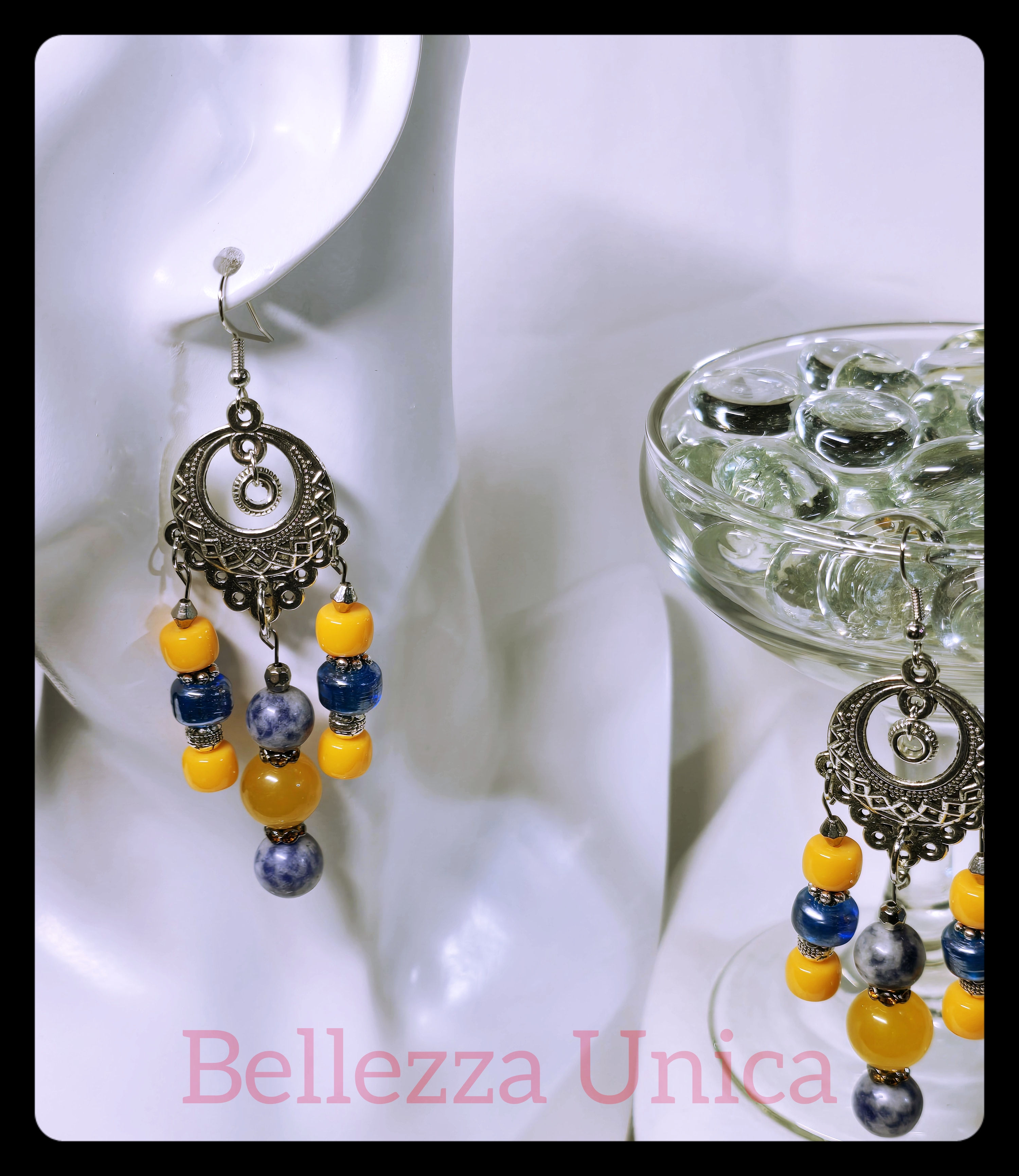 Chandelier Earrings with Natural Stone (Citrine, Lapis)