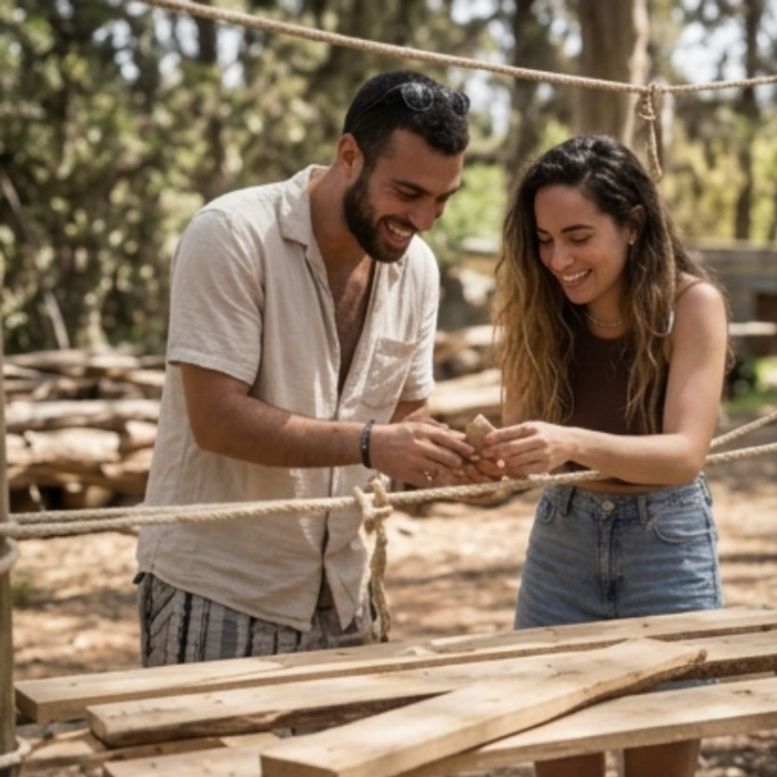 זוג עושה פעילות חוויתית במסגרת ריטריט היכרות עם מחויבות