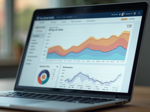 Eye-level view of a laptop screen showing website analytics dashboard