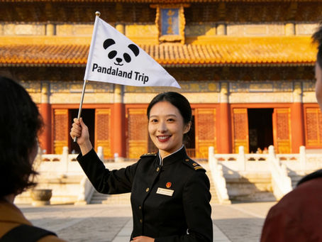 A guide from Pandaland Trip showing international travelers around Beijing for sightseeing