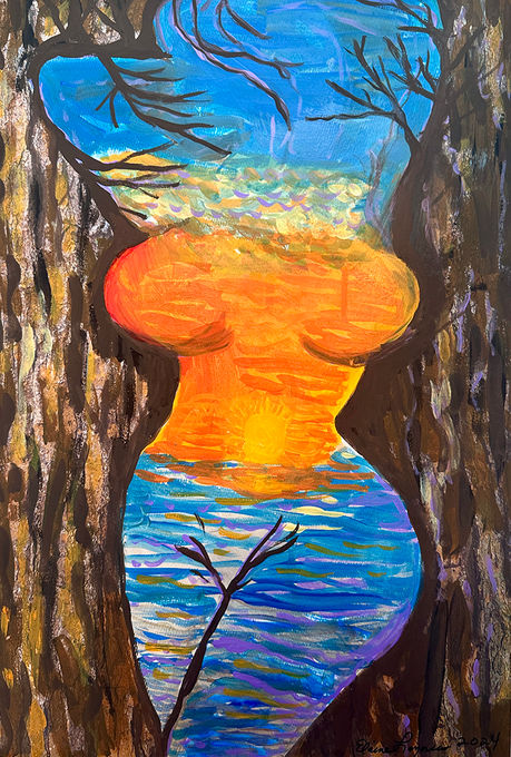 "Female Sunset", 2024, Acrylic on Watercolor Paper, 13"x19"