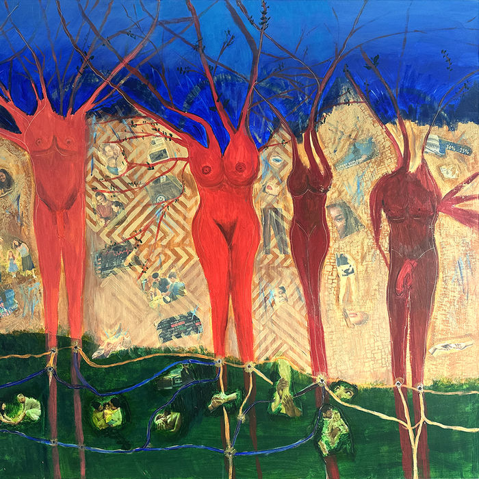 Mutual Power: Feedback, Acrylic and Collage on Canvas, 60"×48", 2026