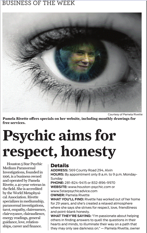 Houston Chronicles's Article about Houston Psychic Medium Pamela Rivette