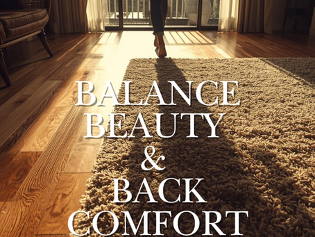 a modern Florida living room at midday, with sunlit hardwood plus a cozy wool rug partially overlapping. A homeowner’s bare feet are stepping from the rug onto the wood. Light and shadow emphasize texture transition.