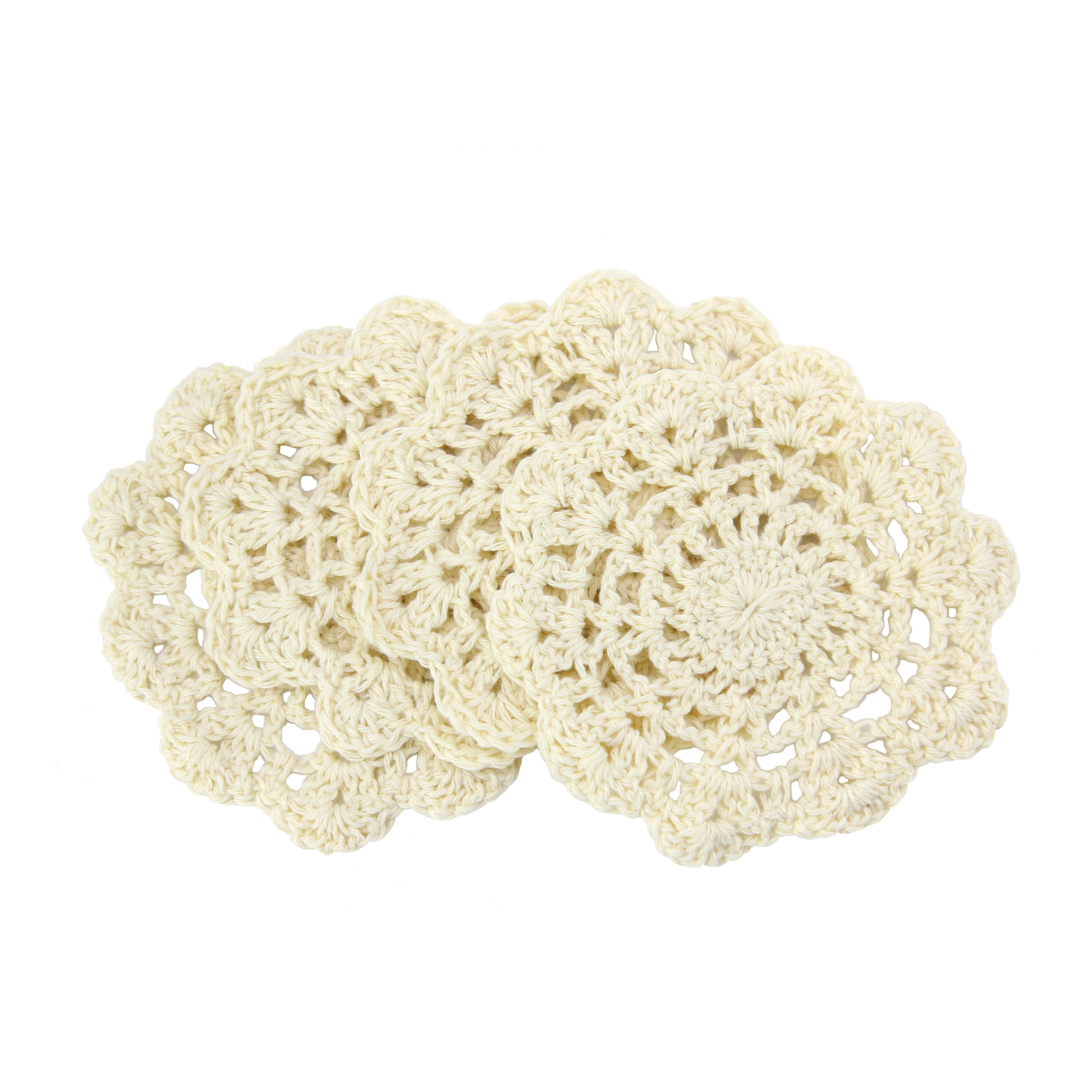 Handmade Crochet Coasters Doilies 3.5" Round Natural Cotton Pack of4