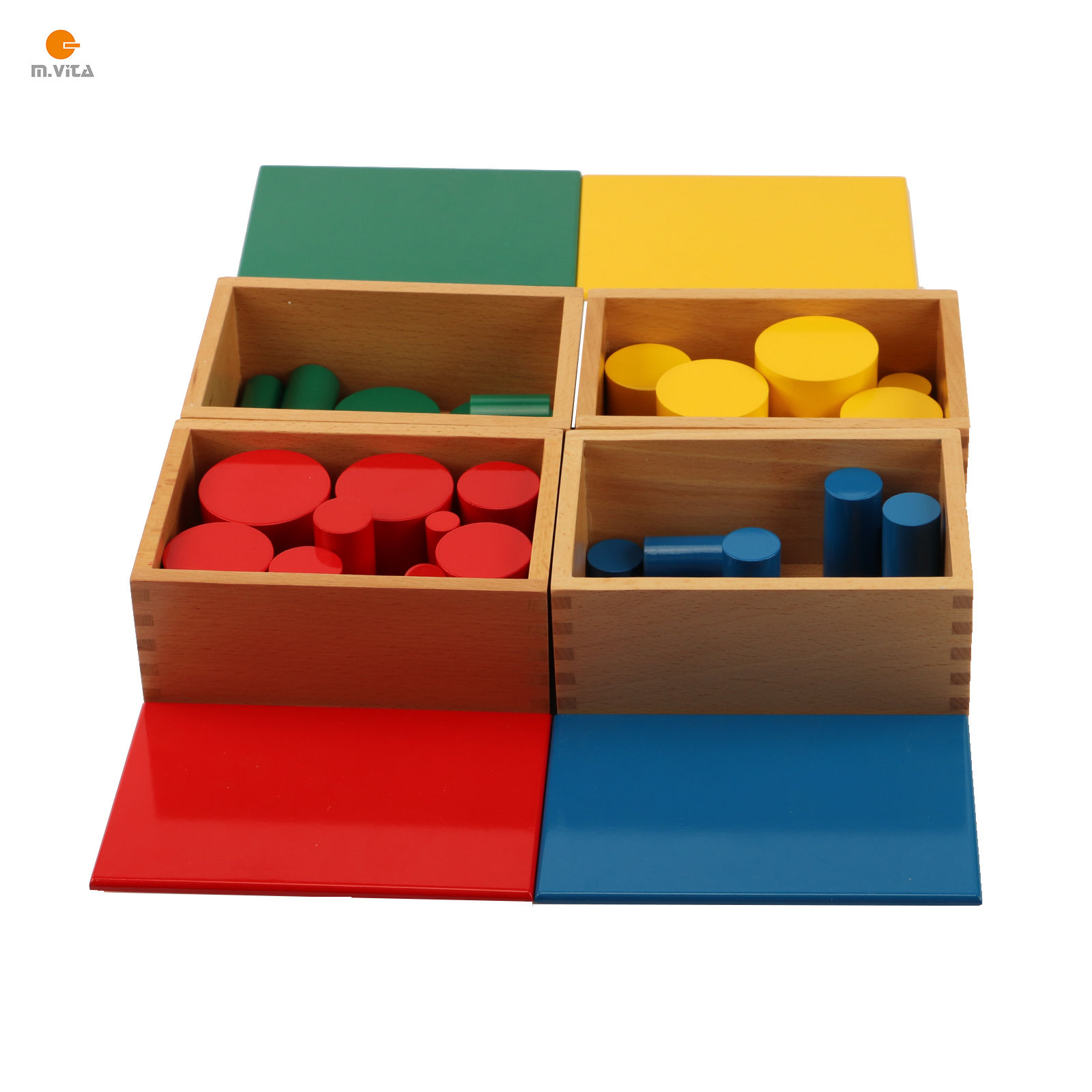 Montessori Primary Sensorial Material, Montessori suppliers, Montessori shops, pink tower, brown stair, knobless cylinders