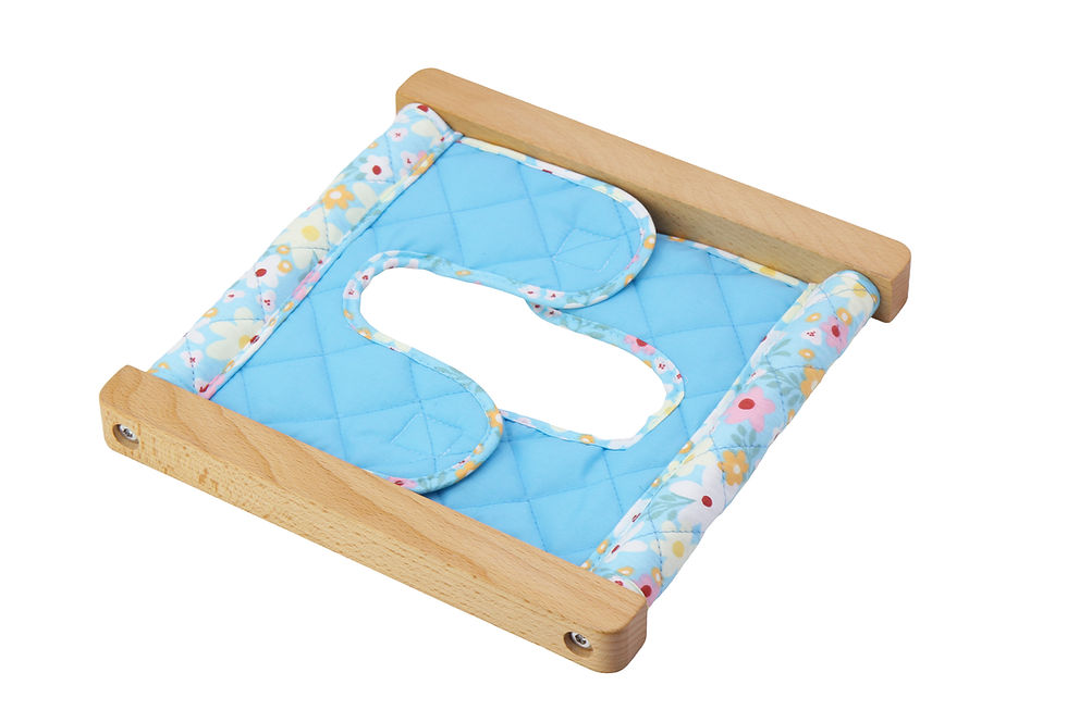 Thumbnail: Angled view of Montessori NIDO dressing frame with soft fabric flaps