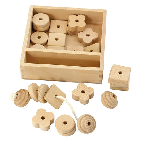 Lacing Bead 27 Large Wooden Beads 1 Lace for Toddler M.Vita Montessori
