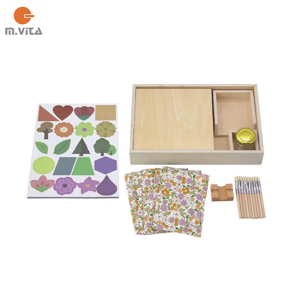 Thumbnail: Montessori Wooden Gluing Box with Precut Shapes, Extra Brushes& Cloth