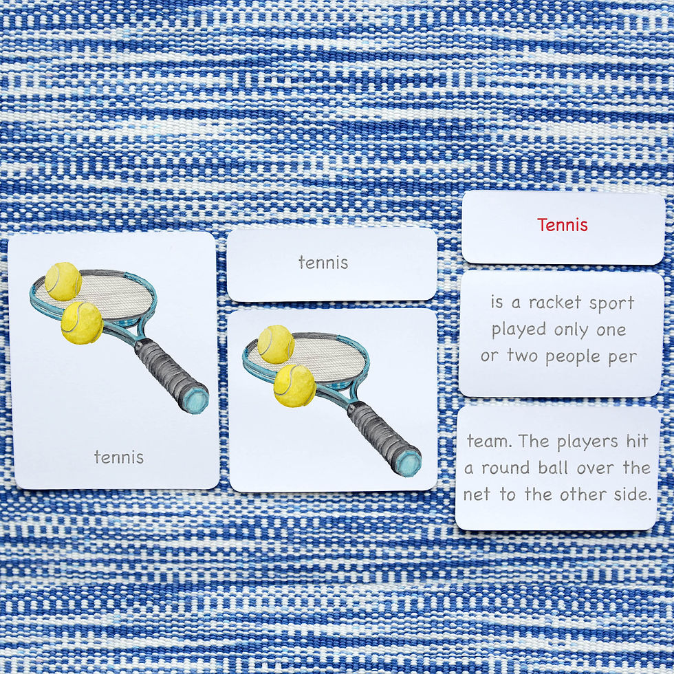 montessori five part cards, Montessori nomenclature cards, montessori printable PDFs,sports cards, part of cards