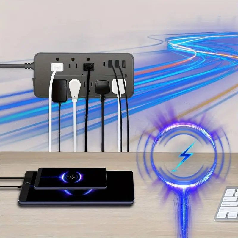 Miniatura: Power Strip Surge Protector - 8 Outlets, 3 USB Ports & 1 USB-C Port