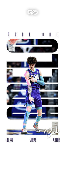 Poster de basketball dédié à LaMelo Ball, avec une composition graphique dynamique et sportive créée par Dimi Pixels, graphiste freelance.