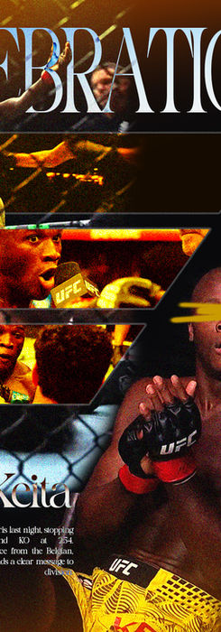 Poster de Losene Keita, célébrant sa victoire à l'UFC Paris de septembre 2026, créé par Dimi Pixels, graphiste freelance spécialisé en visuels sportifs.