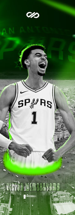 Poster de basketball de Victor Wembanyama inspiré de son univers UFO/Alien, avec l’Arc de Triomphe représentant la France, créé par Dimi Pixels, graphiste freelance.