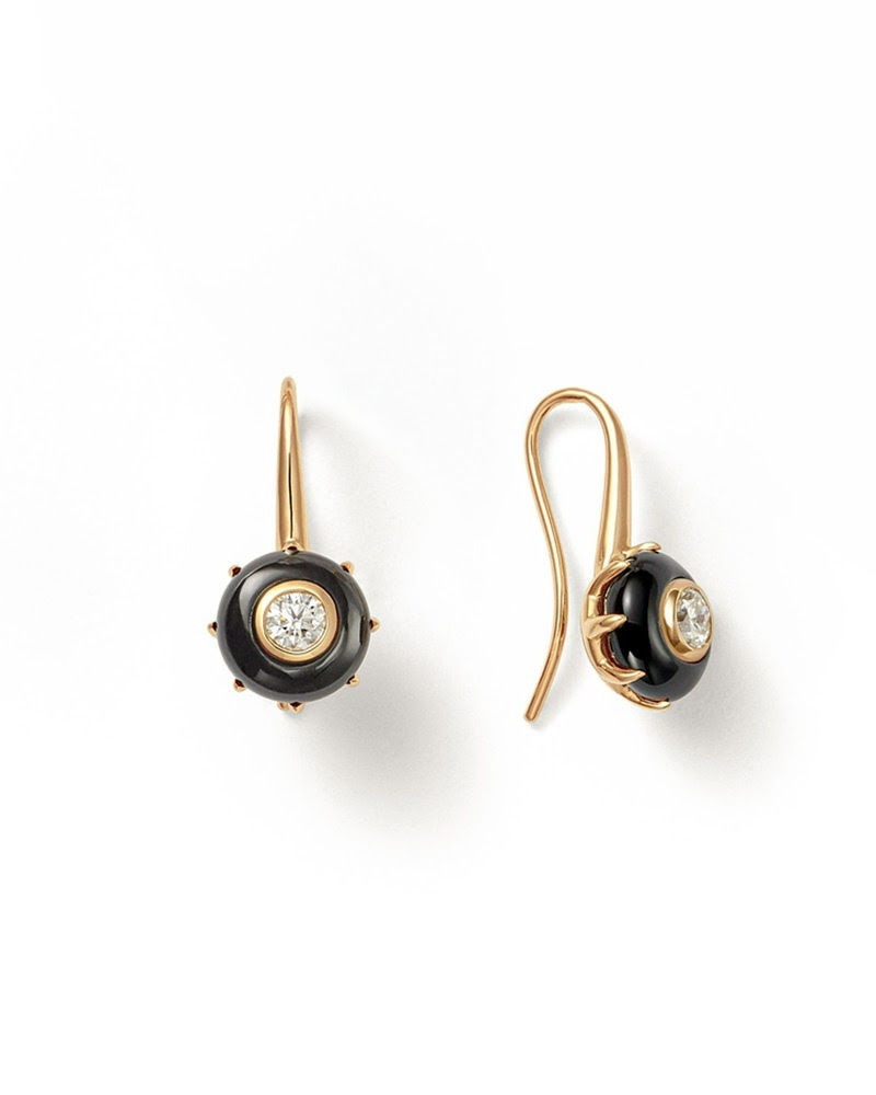 brincos Frames Hook Earrings, em quartzo negro e diamantes, com ouro 18K, da coleção Heritage.
