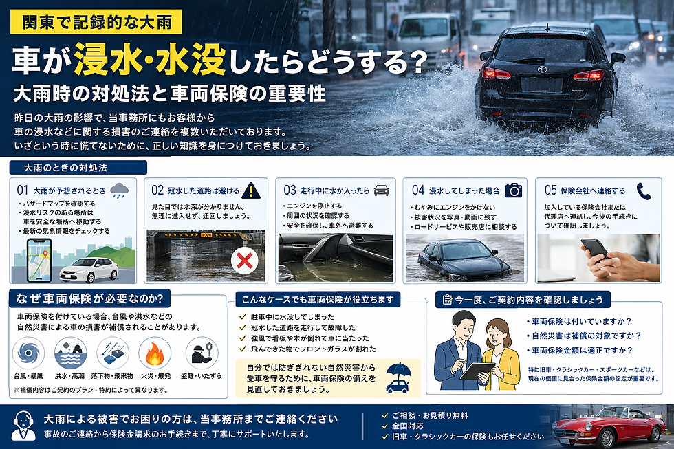 【関東で記録的な大雨】車が浸水・水没したらどうする?大雨時の対処法と車両保険の重要性