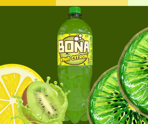 Bouteille de 1 litre de boisson BONA au parfum de kiwi citron