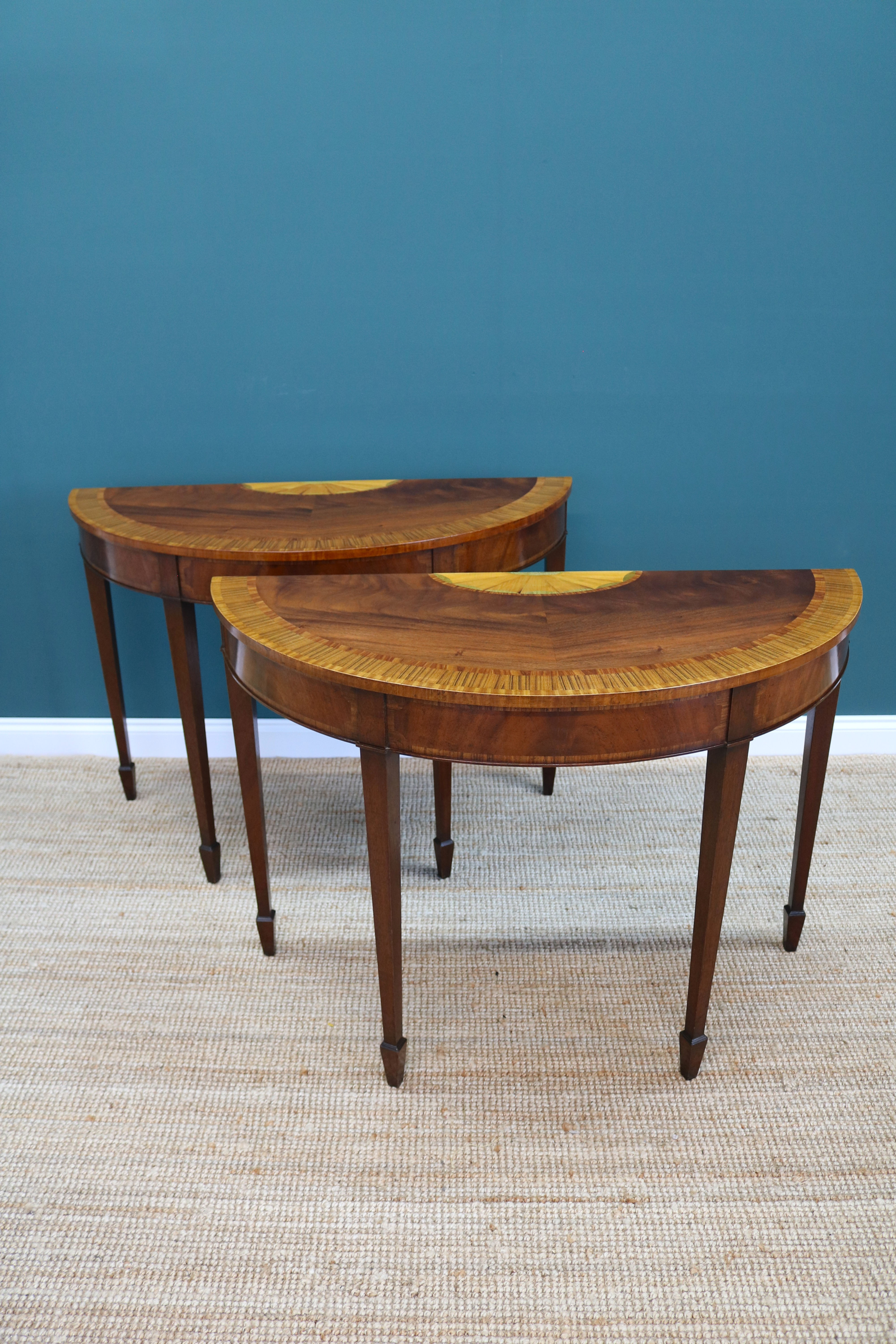 Pair of 1920 demi-lune side tables