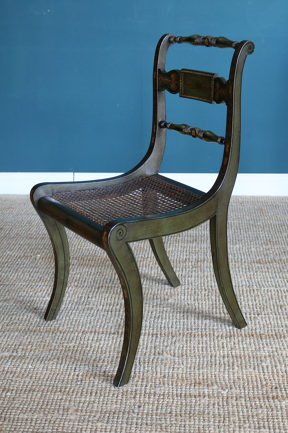 Thumbnail: Set  of  six hand-painted dining chairs in Regency taste