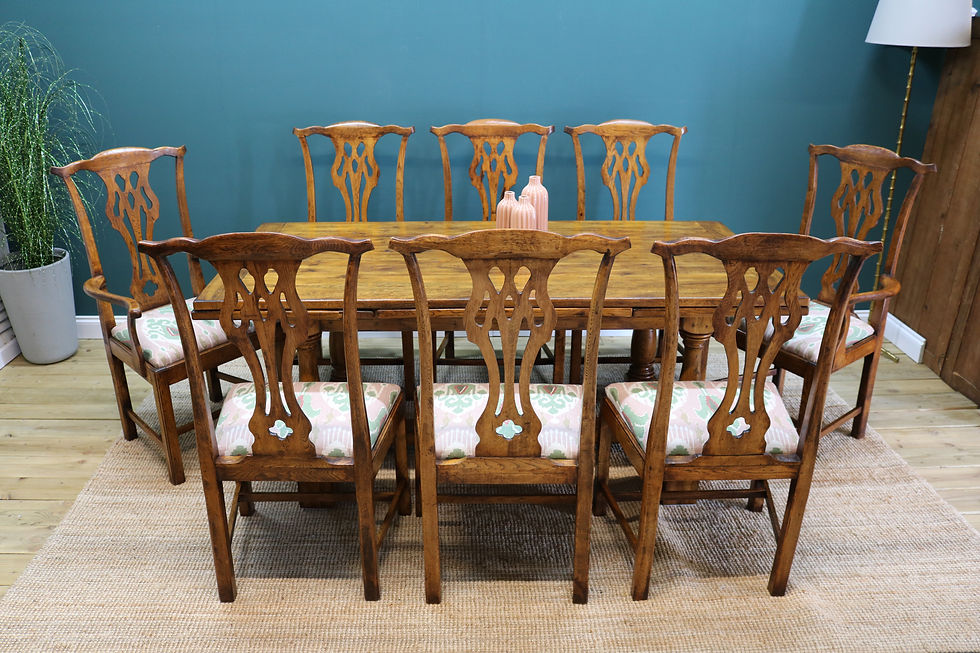 Thumbnail: set of eight oak dining chairs, in Chippendale taste