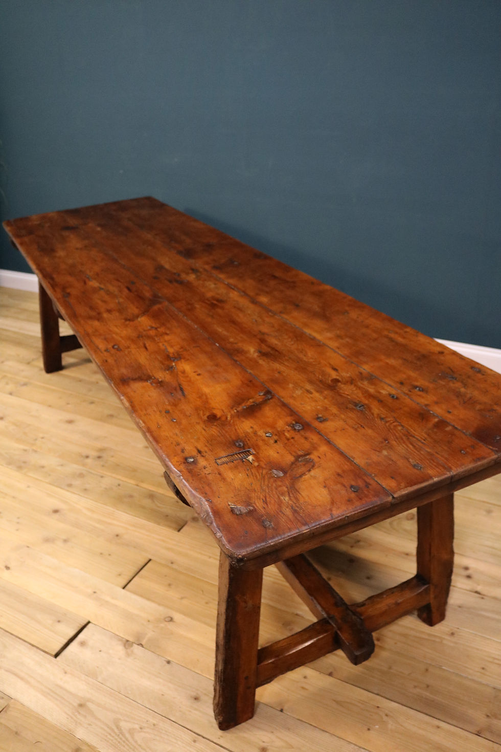 Thumbnail: large 19th century pitch pine  dining table