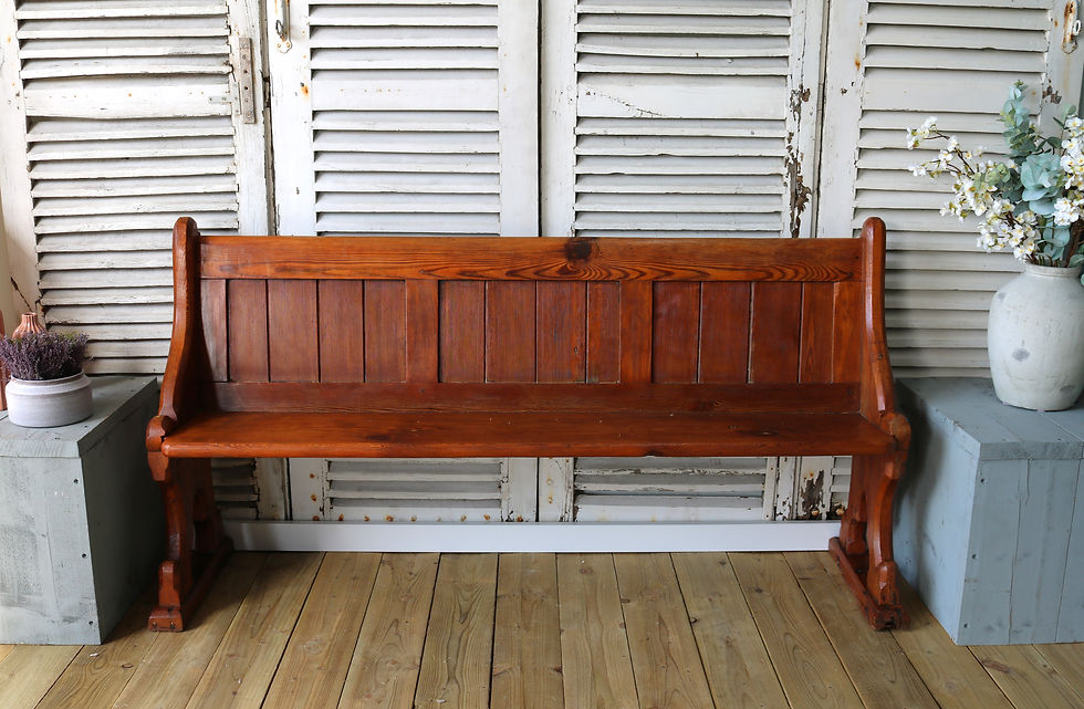 Thumbnail: A pair of pine pews, in Reformed Gothic taste