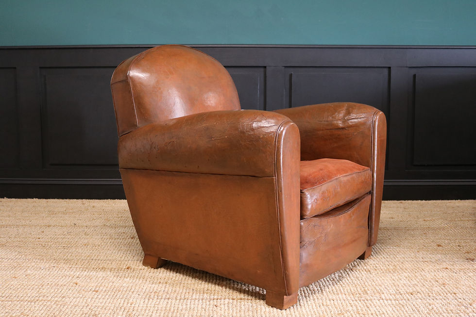 Thumbnail: Pair French Leather Club Chairs