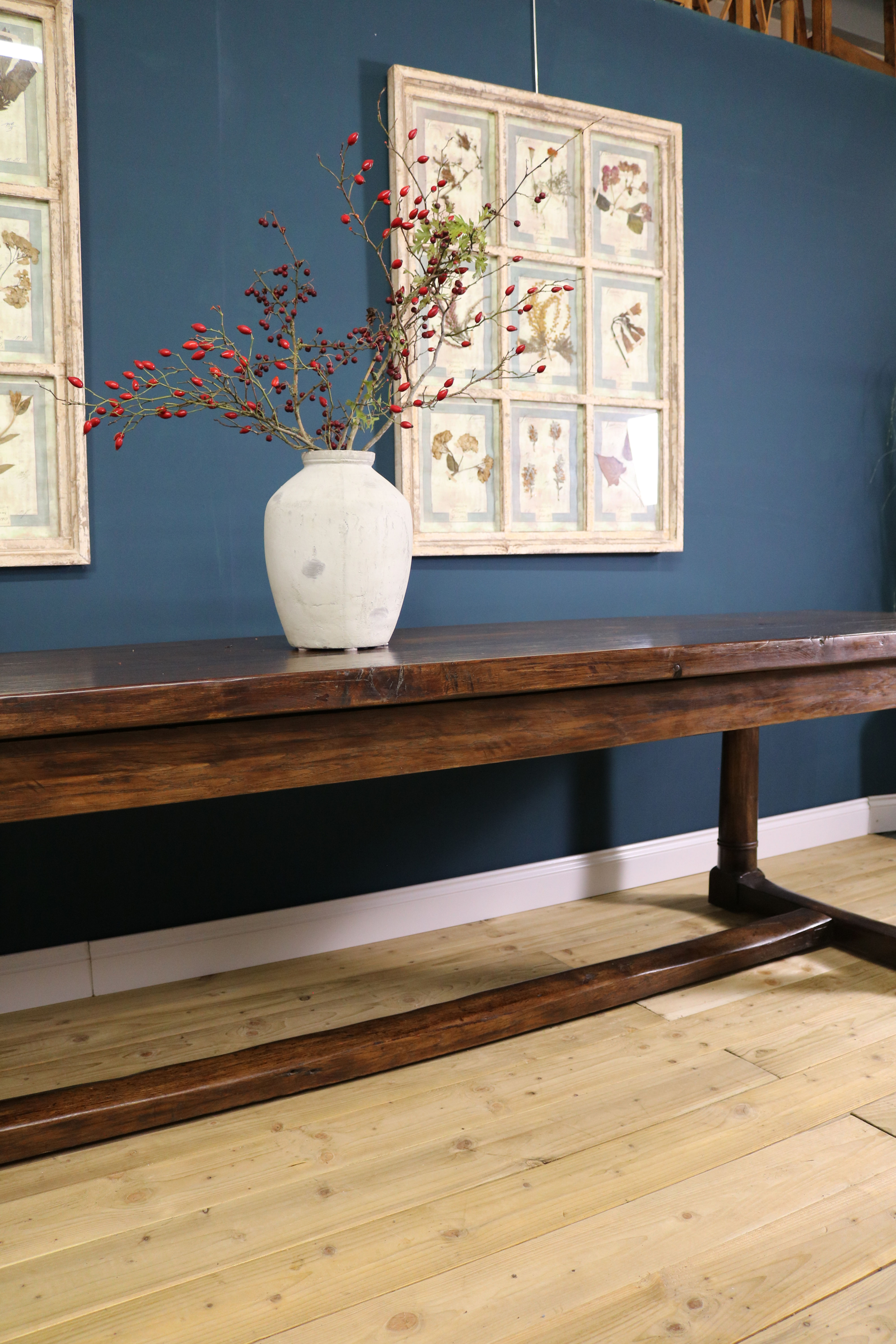 Large 18th century style oak refectory dining table,